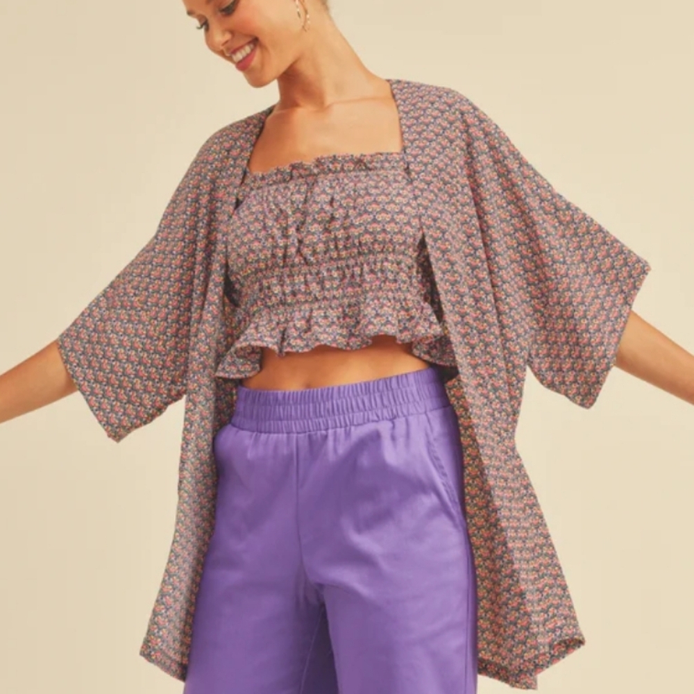 If She Loves Secret Garden Patterned Open-Front Kimono Size Large.